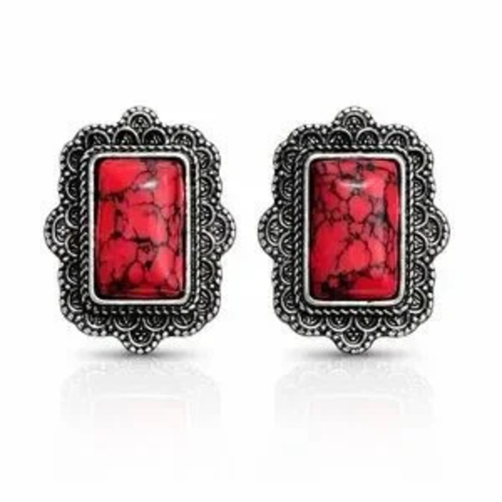 ?? Elegant Red and Silver Earrings
